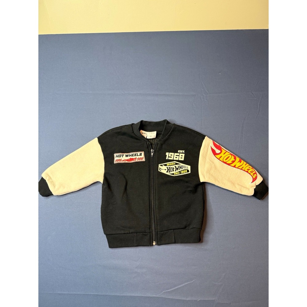ZARA Boys Hot Wheels Full Zip Sweatshirt Jacket 2T Black Beige Logo